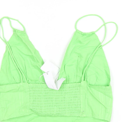 Bershka Womens Green Cotton Cropped T-Shirt Size M V-Neck