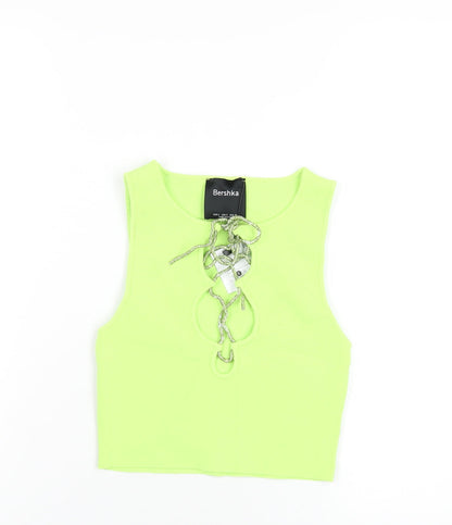 Womens UK Size S Bershka Green Basic Tank