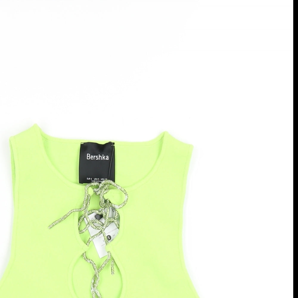 Womens UK Size S Bershka Green Basic Tank