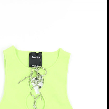 Womens UK Size S Bershka Green Basic Tank
