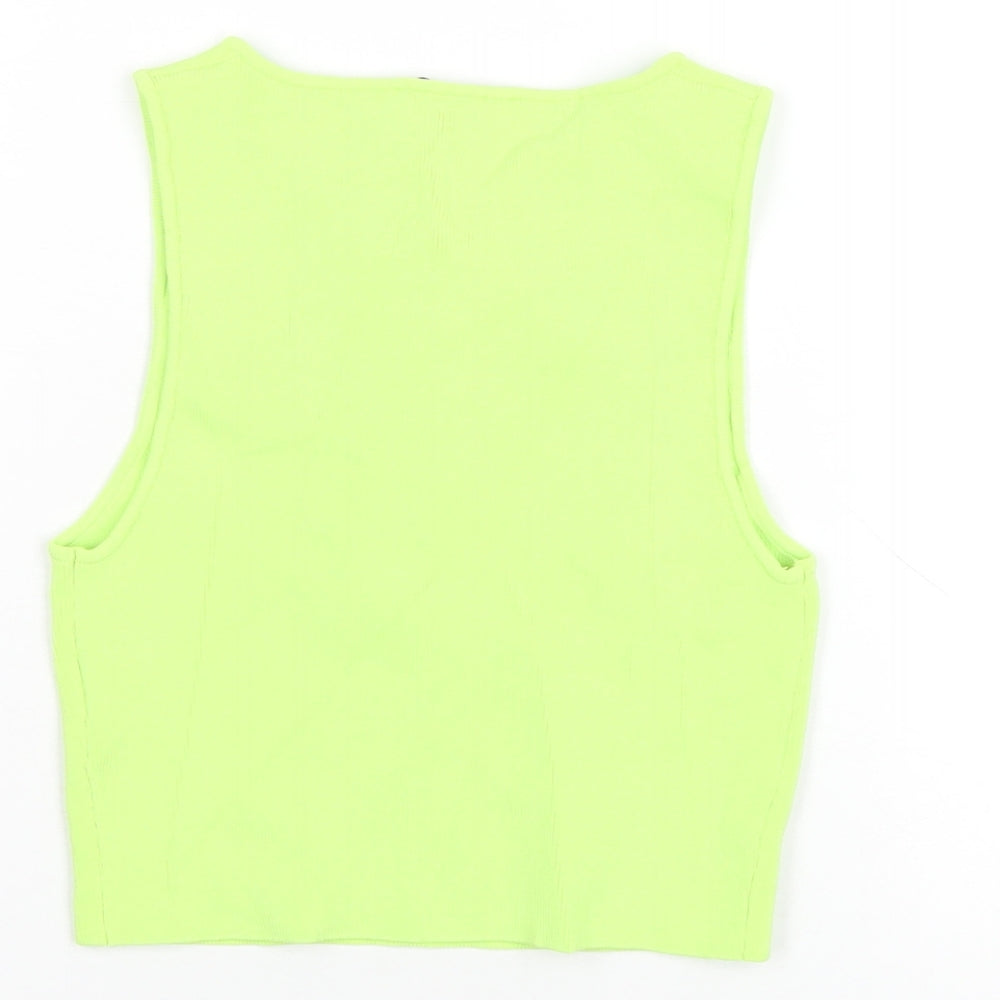 Womens UK Size S Bershka Green Basic Tank