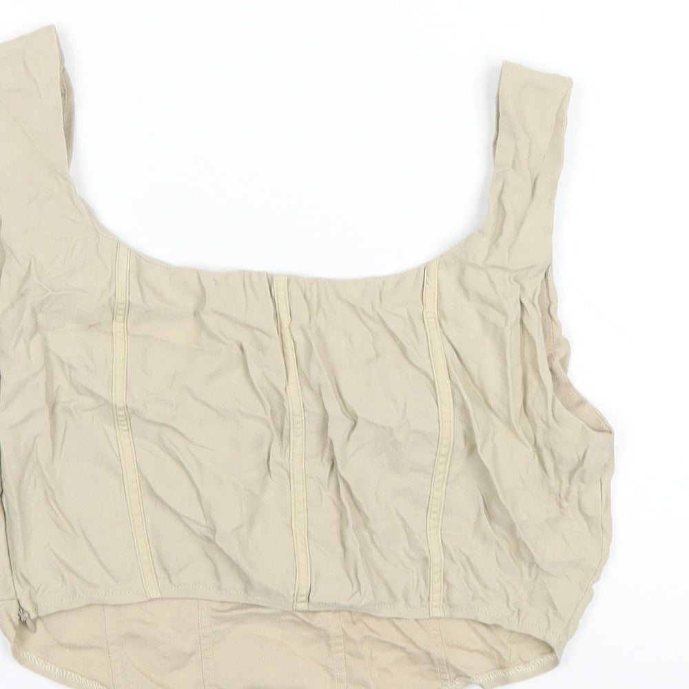 Womens UK Size M Motel Beige Cropped T-Shirt