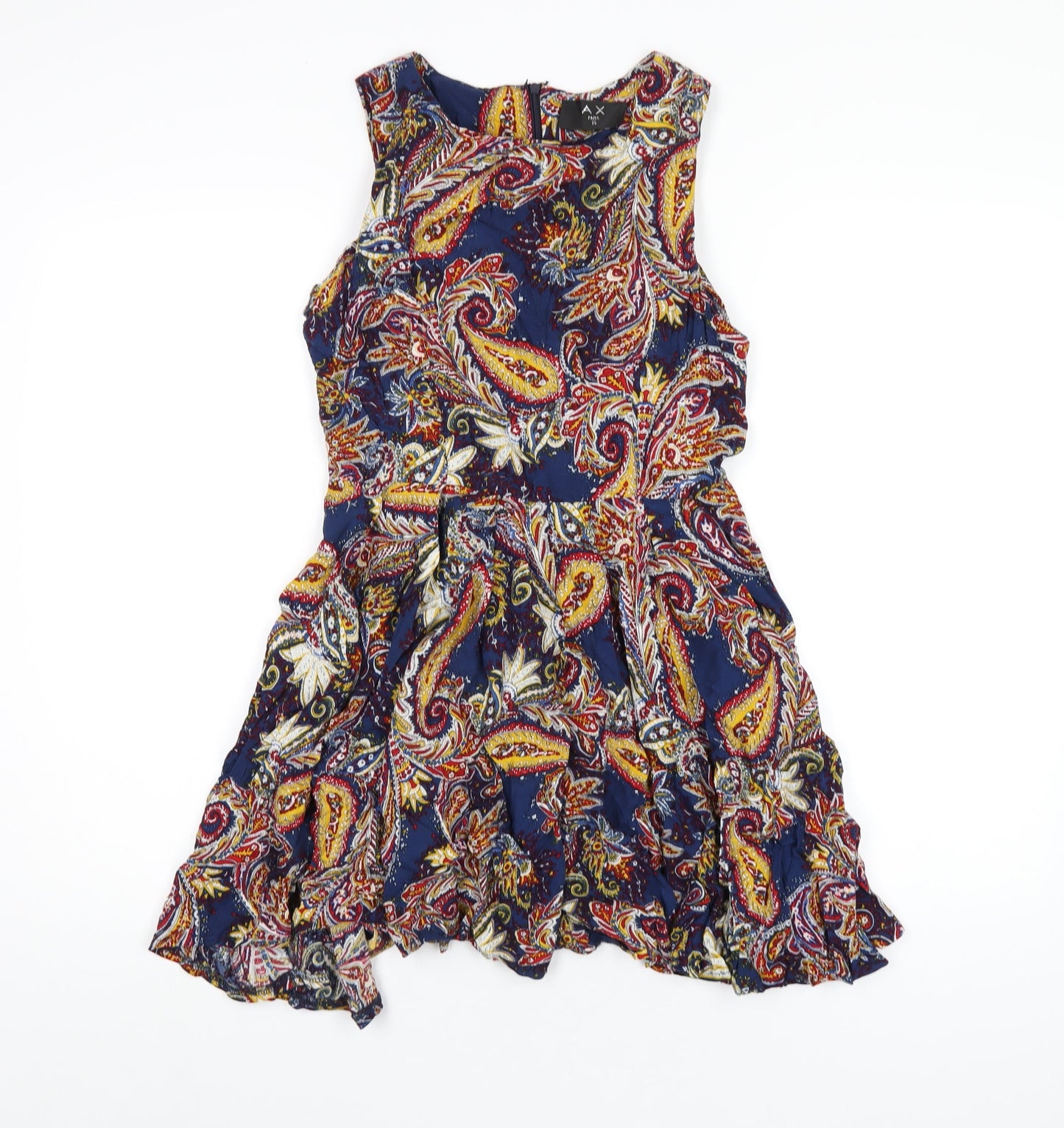 AX Paris Womens Multicoloured Geometric Viscose A-Line Size 10 Round Neck Zip