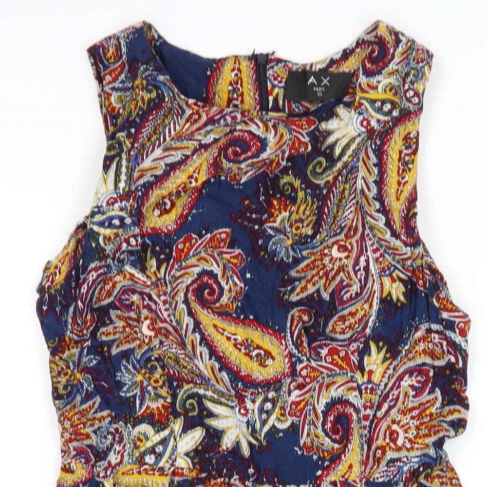 AX Paris Womens Multicoloured Geometric Viscose A-Line Size 10 Round Neck Zip