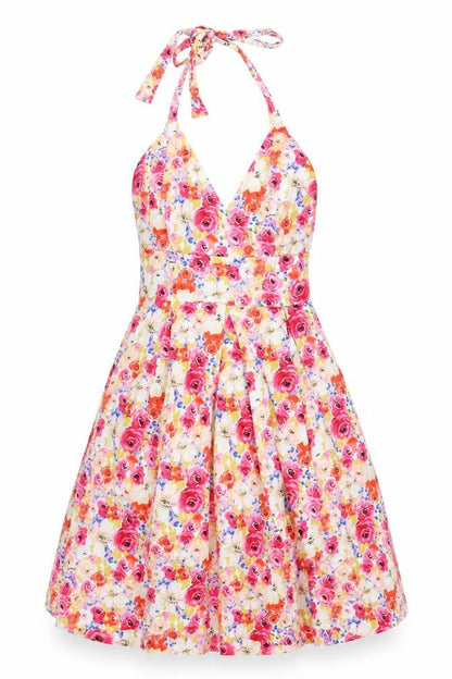Red Herring Womens Multicoloured Floral Cotton A-Line Size 10 Halter Zip
