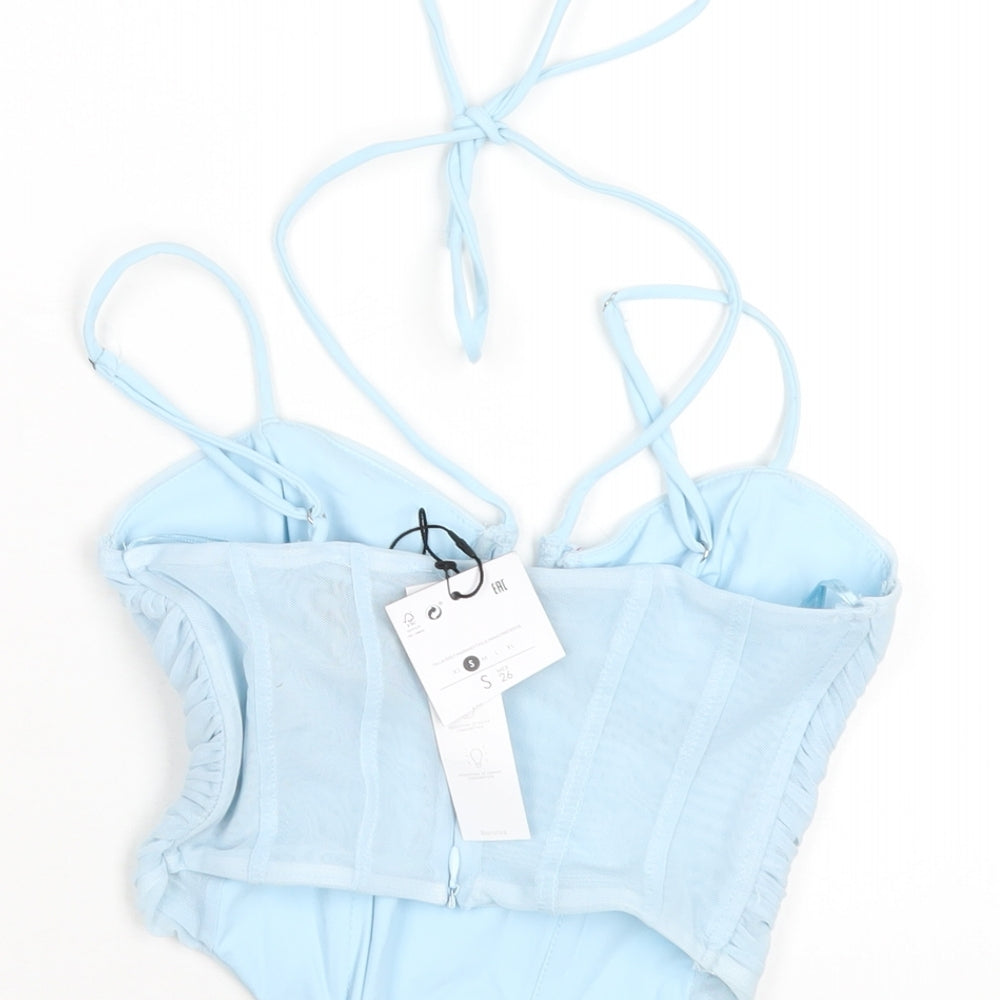 Womens UK Size S Bershka Blue Cropped T-Shirt