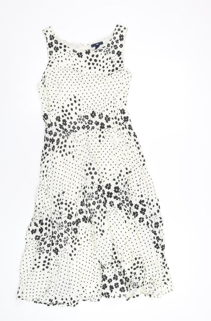 Gap Womens White Geometric Cotton A-Line Size 8 Round Neck Zip