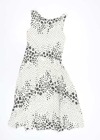 Gap Womens White Geometric Cotton A-Line Size 8 Round Neck Zip