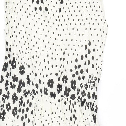 Gap Womens White Geometric Cotton A-Line Size 8 Round Neck Zip