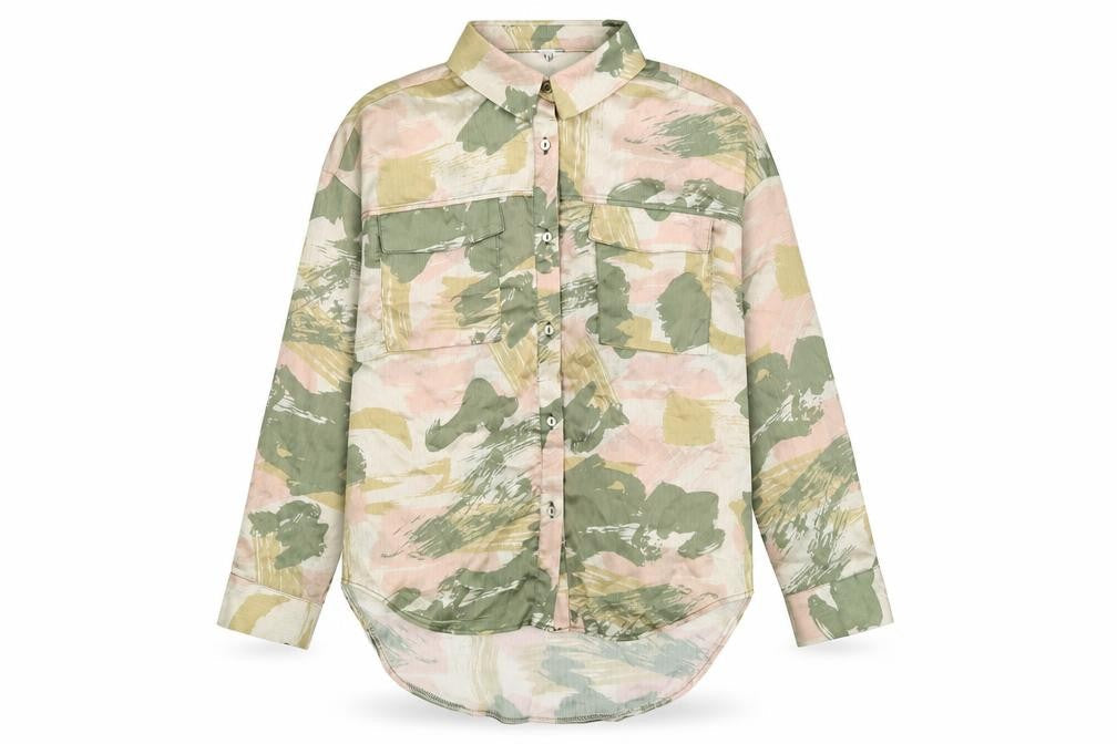 Front view of River Island girls’ multicoloured geometric polyester basic button-up, size 9-10, years collared button