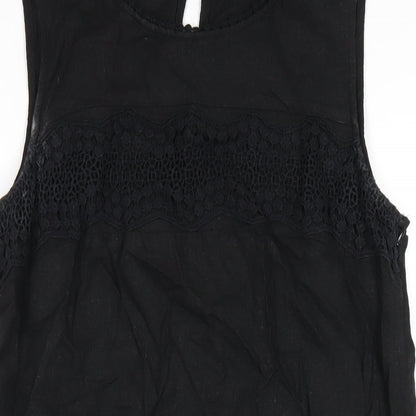 Very Womens Black Linen Tank Dress Size 12 Round Neck Zip