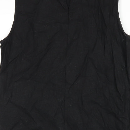 Very Womens Black Linen Tank Dress Size 12 Round Neck Zip