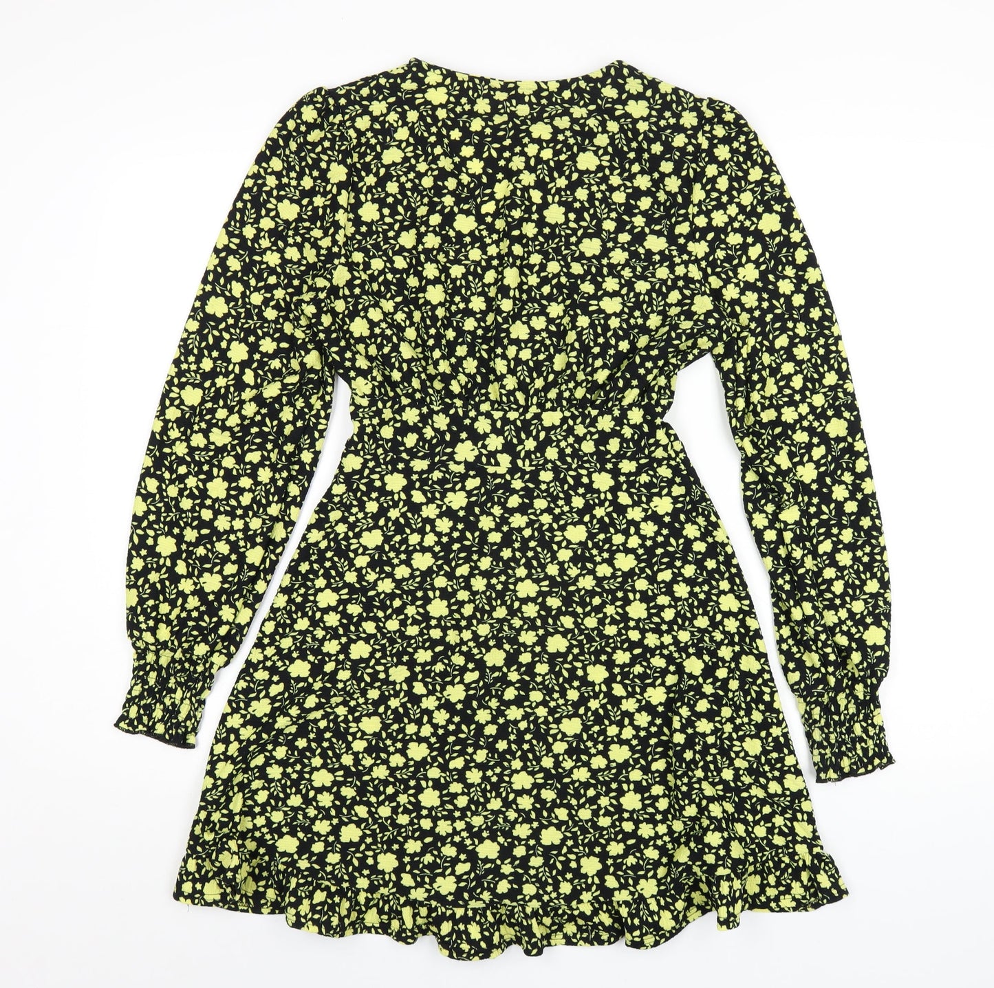 Miss Selfridge Womens Black Floral Polyester A-Line Size 10 V-Neck Pullover