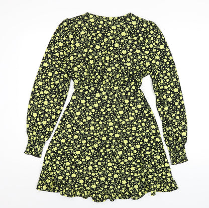 Miss Selfridge Womens Black Floral Polyester A-Line Size 10 V-Neck Pullover