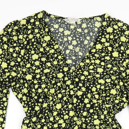 Miss Selfridge Womens Black Floral Polyester A-Line Size 10 V-Neck Pullover