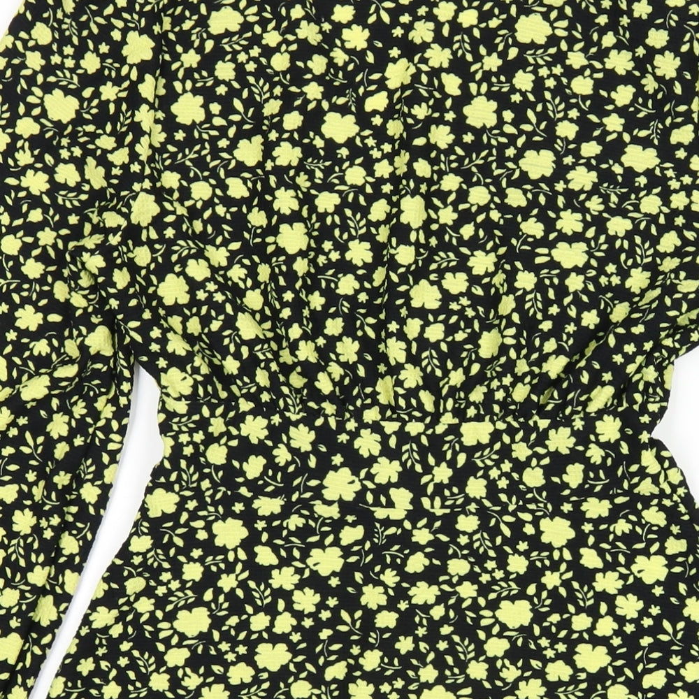 Miss Selfridge Womens Black Floral Polyester A-Line Size 10 V-Neck Pullover