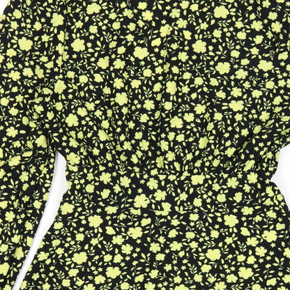 Miss Selfridge Womens Black Floral Polyester A-Line Size 10 V-Neck Pullover