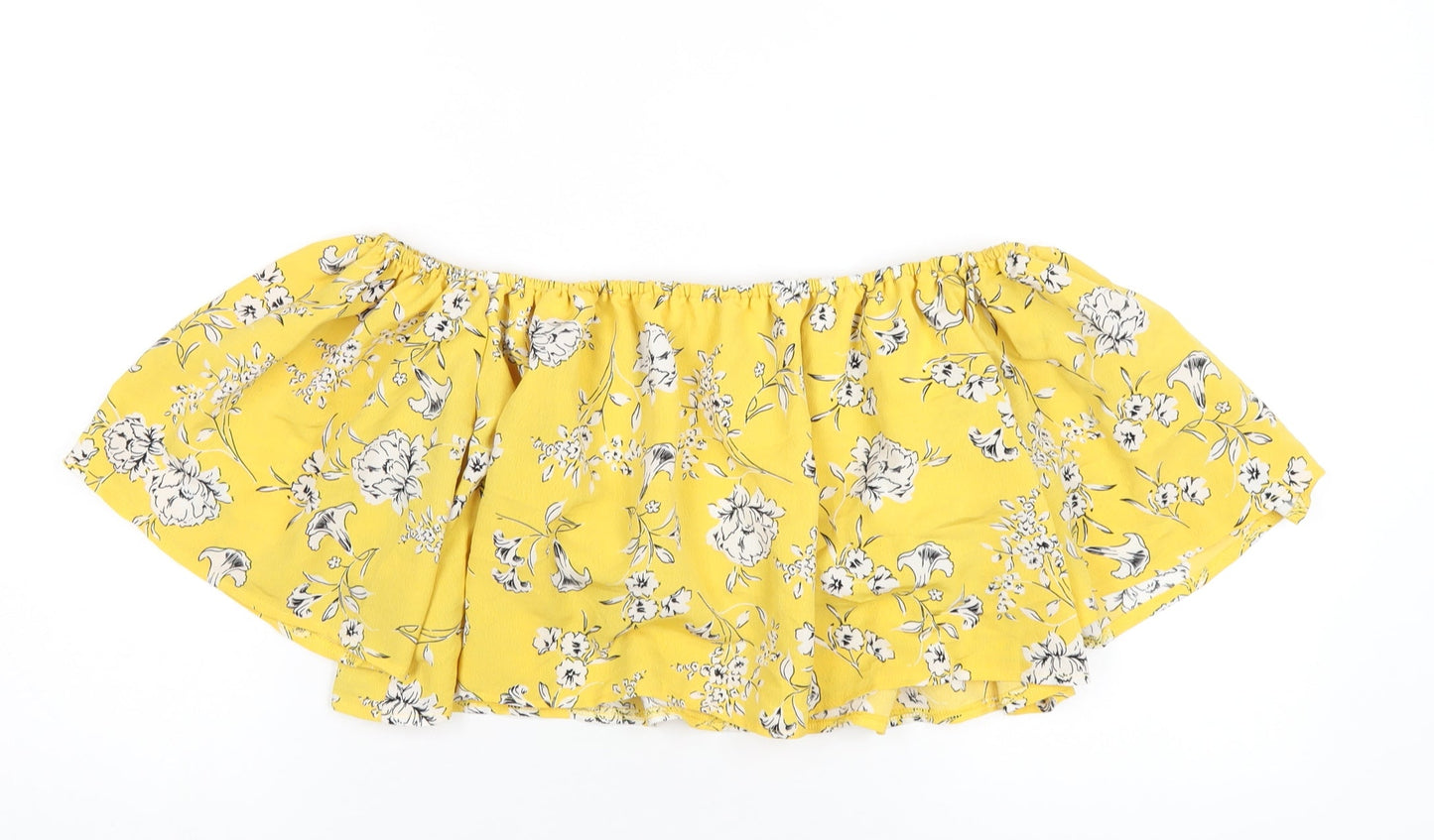 Cameo Rose Womens Yellow Floral Polyester Cropped T-Shirt Size 12 Off the Shoulder