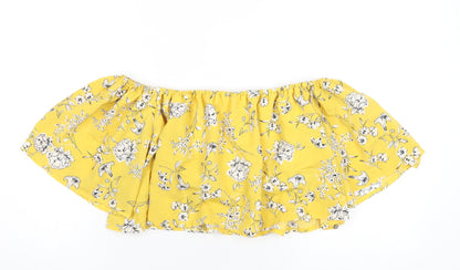 Cameo Rose Womens Yellow Floral Polyester Cropped T-Shirt Size 12 Off the Shoulder