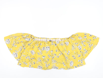 Cameo Rose Womens Yellow Floral Polyester Cropped T-Shirt Size 12 Off the Shoulder