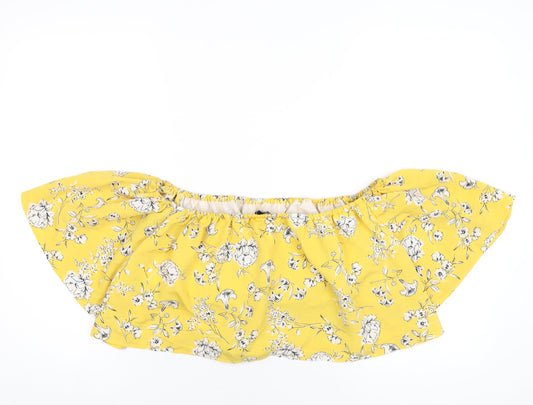Cameo Rose Womens Yellow Floral Polyester Cropped T-Shirt Size 12 Off the Shoulder
