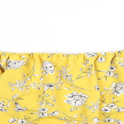 Cameo Rose Womens Yellow Floral Polyester Cropped T-Shirt Size 12 Off the Shoulder