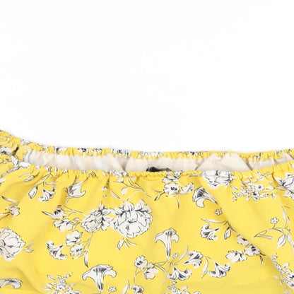 Cameo Rose Womens Yellow Floral Polyester Cropped T-Shirt Size 12 Off the Shoulder