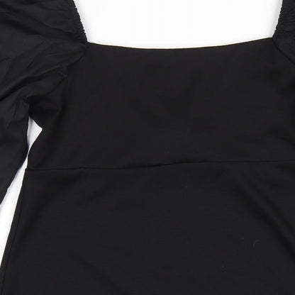 Topshop Womens Black Polyester A-Line Size 14 Square Neck Pullover