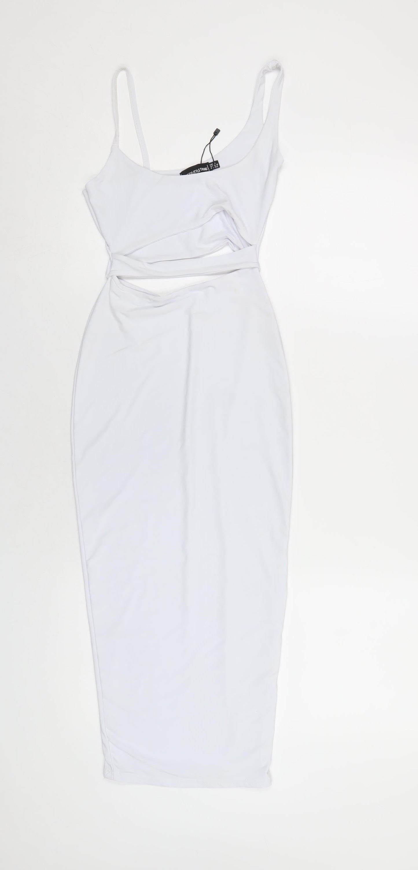 PRETTYLITTLETHING Womens White Polyester Bodycon Size 4 Scoop Neck Pullover