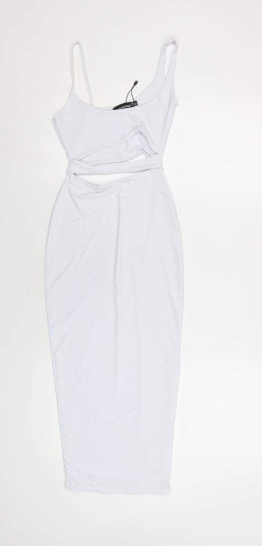 PRETTYLITTLETHING Womens White Polyester Bodycon Size 4 Scoop Neck Pullover