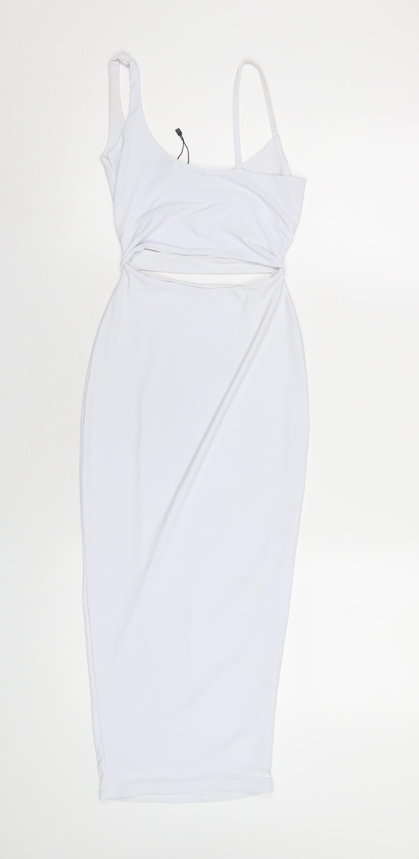 PRETTYLITTLETHING Womens White Polyester Bodycon Size 4 Scoop Neck Pullover