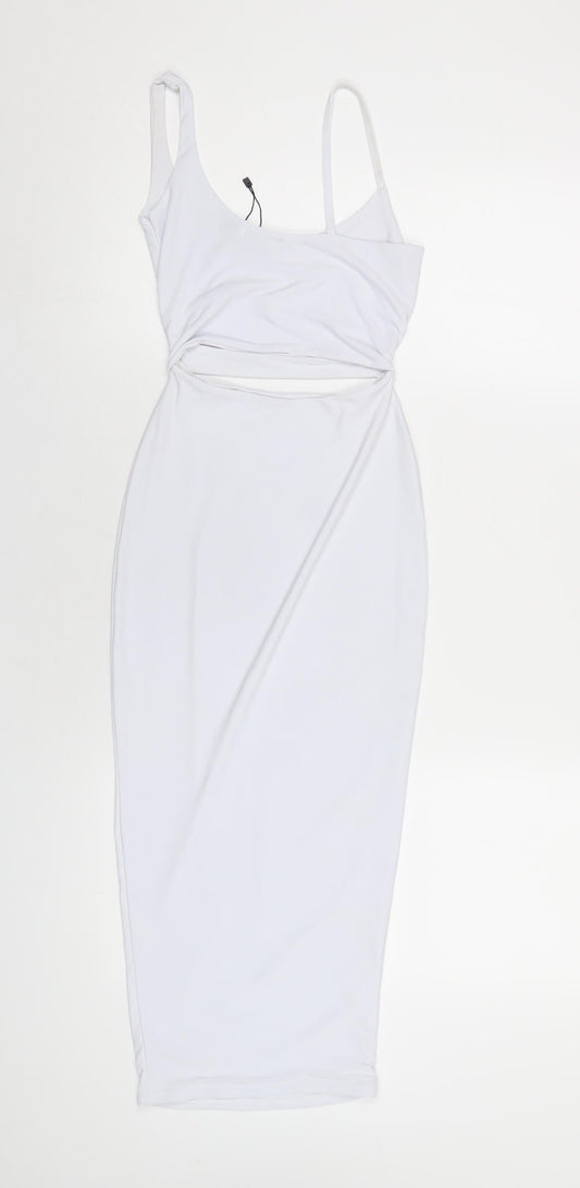 PRETTYLITTLETHING Womens White Polyester Bodycon Size 4 Scoop Neck Pullover