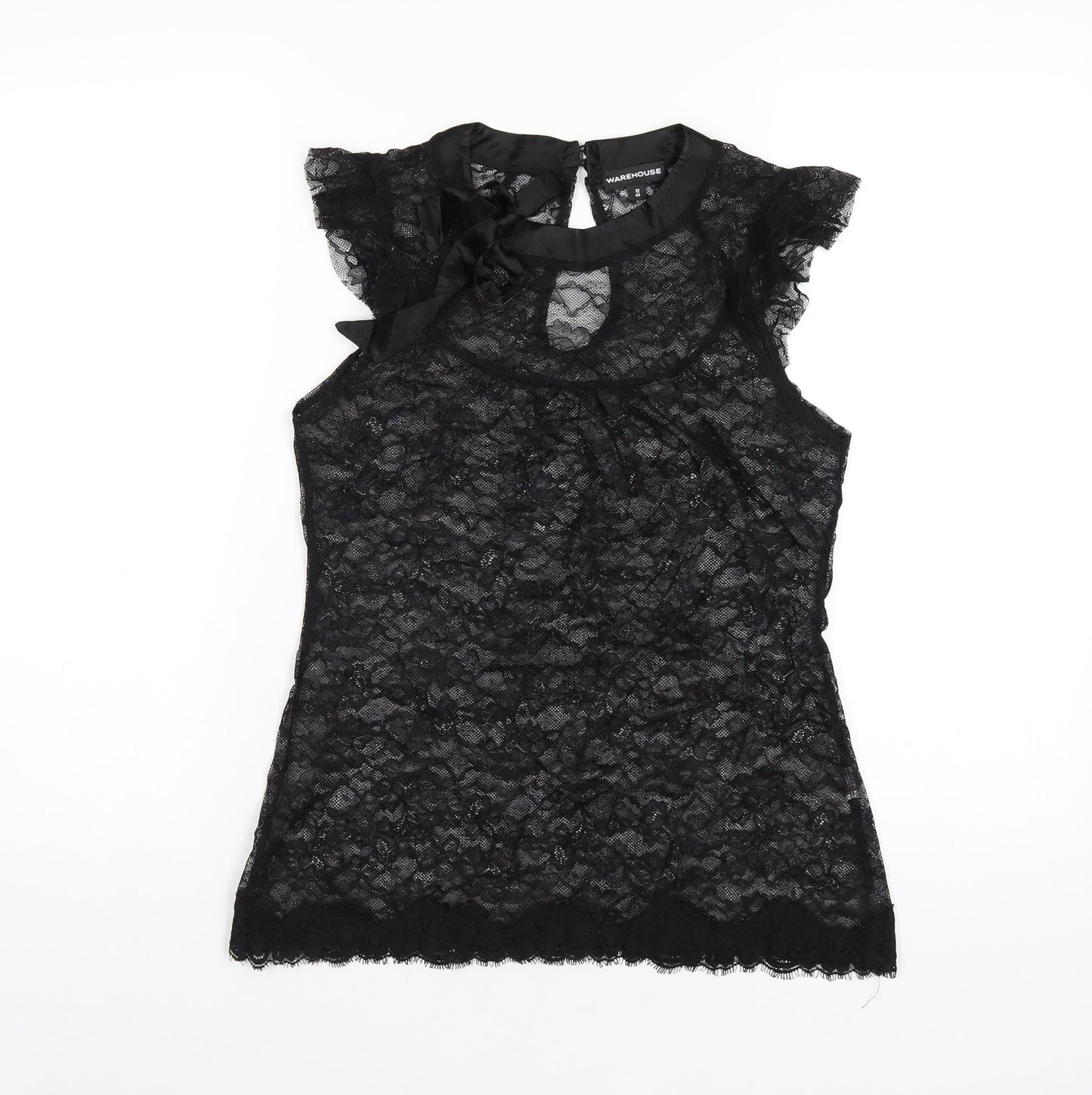 Womens UK Size 12 Warehouse Black Basic T-Shirt
