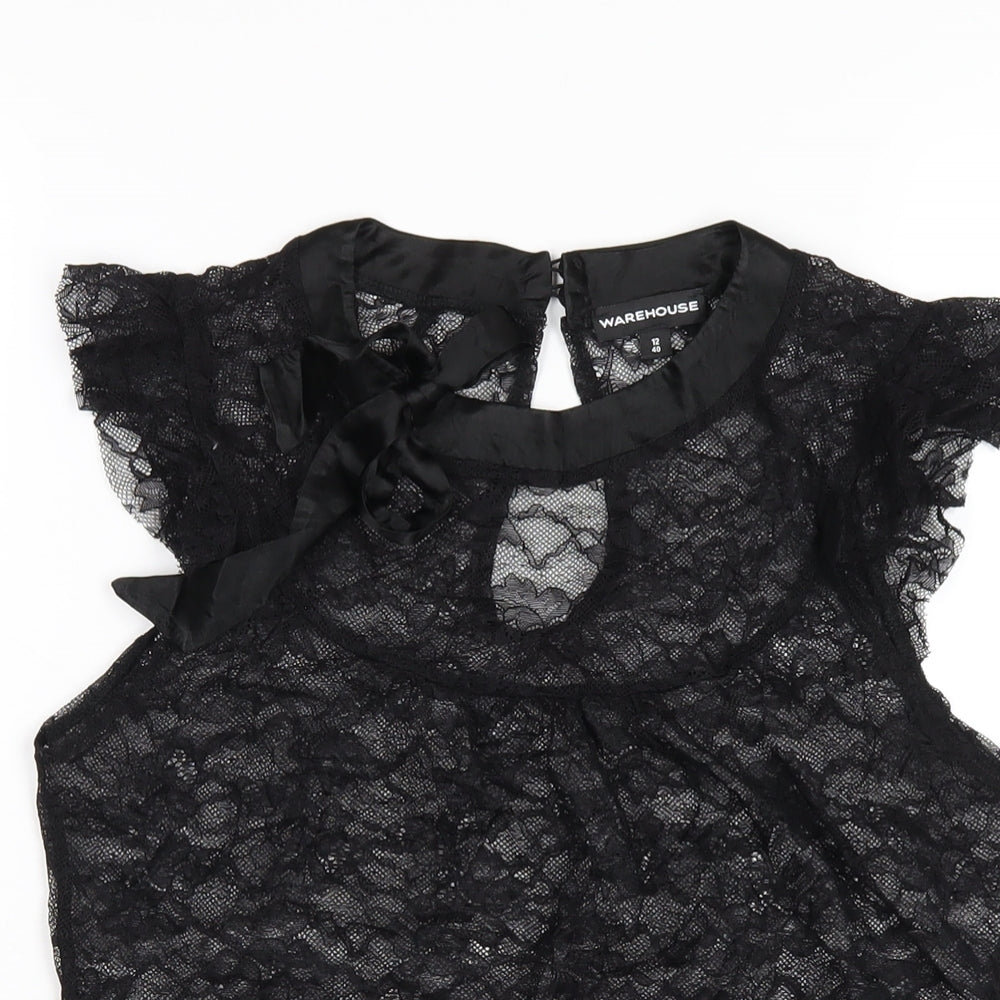 Womens UK Size 12 Warehouse Black Basic T-Shirt