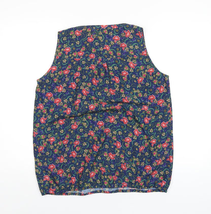 Ohma! Womens Multicoloured Floral Polyester Basic T-Shirt Size M V-Neck