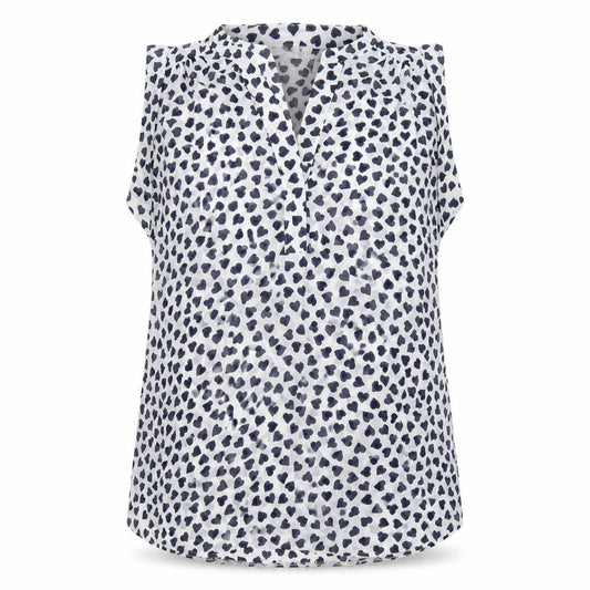 Front view of Red Herring women’s white geometric polyester basic tank, size UK 12, v-neck