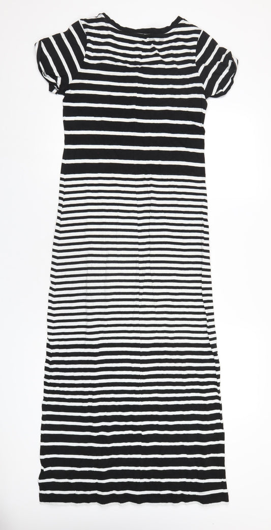Gap Womens Black Striped Cotton Slip Dress Size S Round Neck Pullover