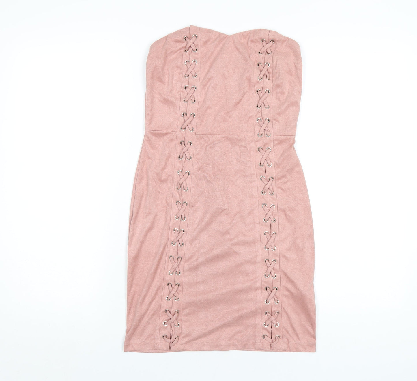 PRETTYLITTLETHING Womens Pink Polyester Bodycon Size 10 Sweetheart Zip - Suede