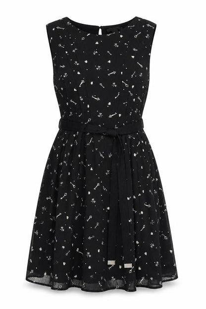 Mango Womens Black Geometric Polyester A-Line Size M Round Neck Button