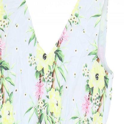 French Connection Womens Blue Floral Viscose Bodycon Size 12 V-Neck Zip