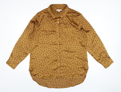 JACHS Womens Brown Polka Dot Polyester Basic Button-Up Size XL Collared