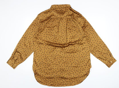 JACHS Womens Brown Polka Dot Polyester Basic Button-Up Size XL Collared