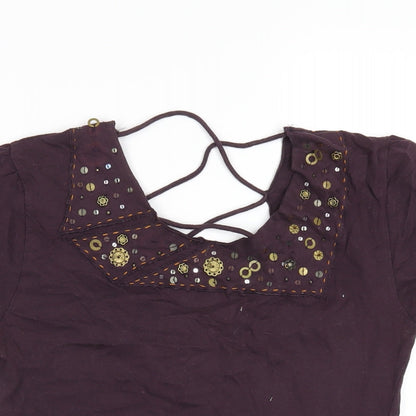 Duck and Cover Womens Purple Geometric Cotton Basic T-Shirt Size L Scoop Neck