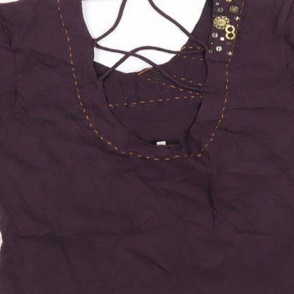 Duck and Cover Womens Purple Geometric Cotton Basic T-Shirt Size L Scoop Neck