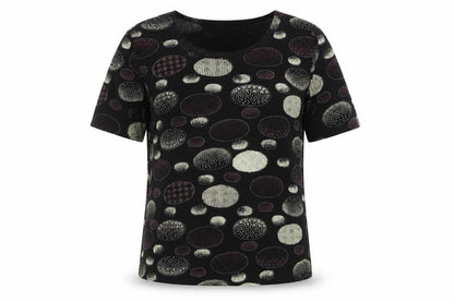 Ness Womens Black Polka Dot Polyester Basic T-Shirt Size S Scoop Neck