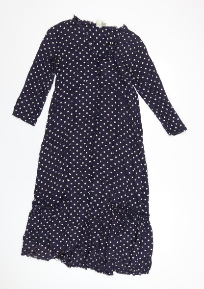 ASOS Womens Blue Polka Dot Viscose A-Line Size 8 V-Neck Button