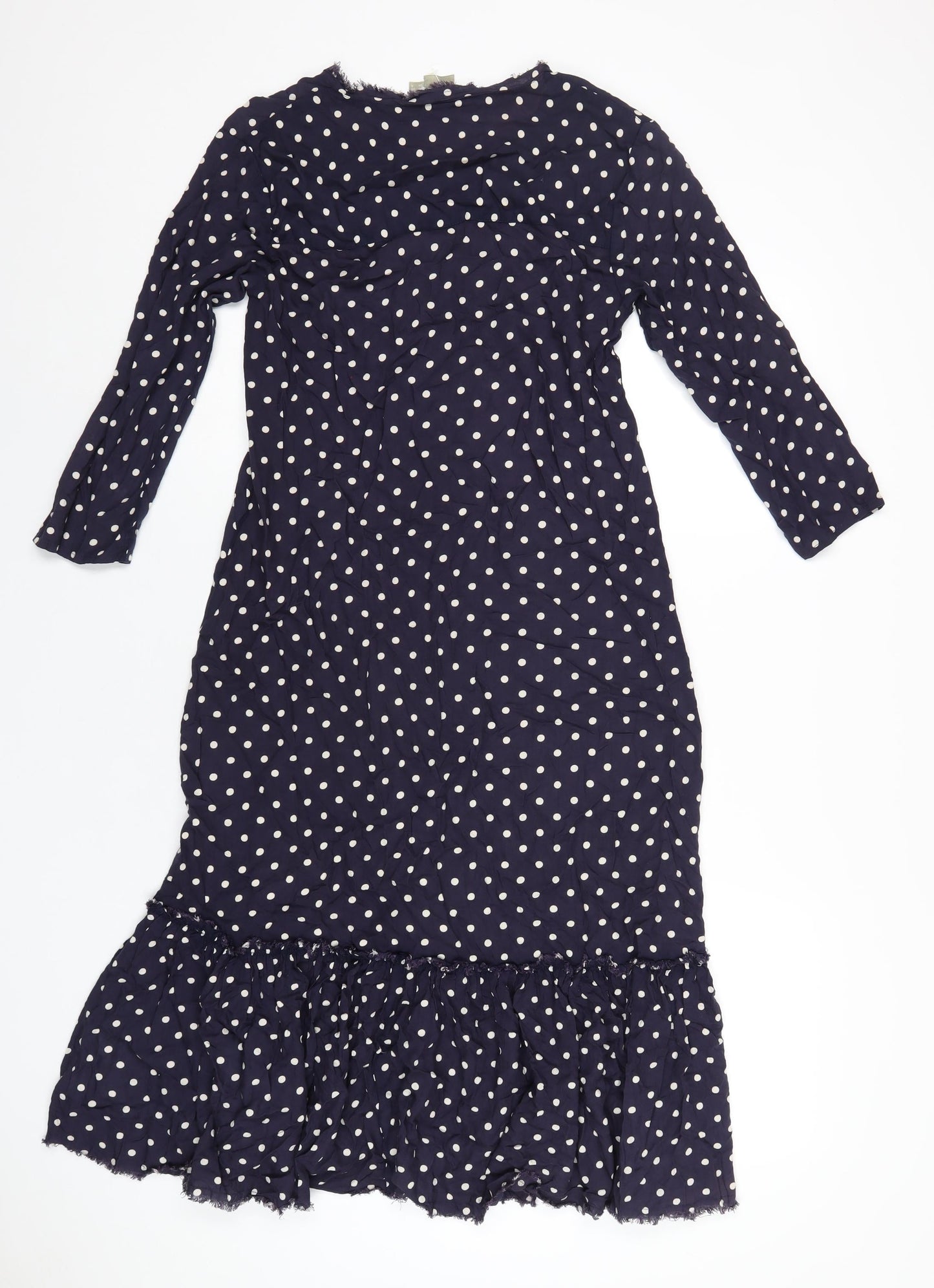 ASOS Womens Blue Polka Dot Viscose A-Line Size 8 V-Neck Button