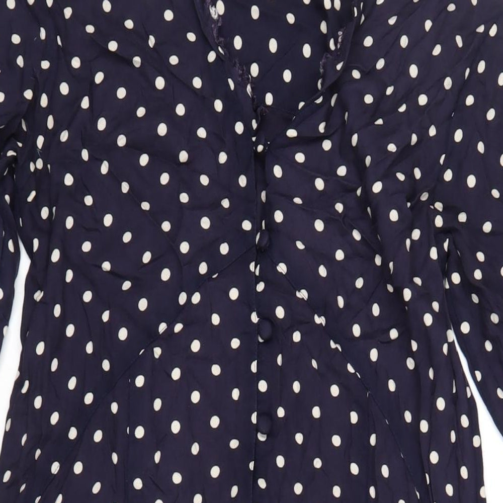 ASOS Womens Blue Polka Dot Viscose A-Line Size 8 V-Neck Button
