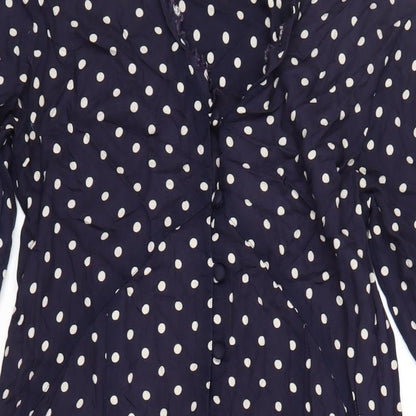ASOS Womens Blue Polka Dot Viscose A-Line Size 8 V-Neck Button