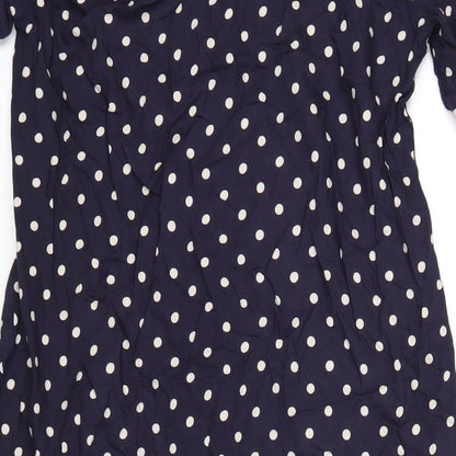 ASOS Womens Blue Polka Dot Viscose A-Line Size 8 V-Neck Button